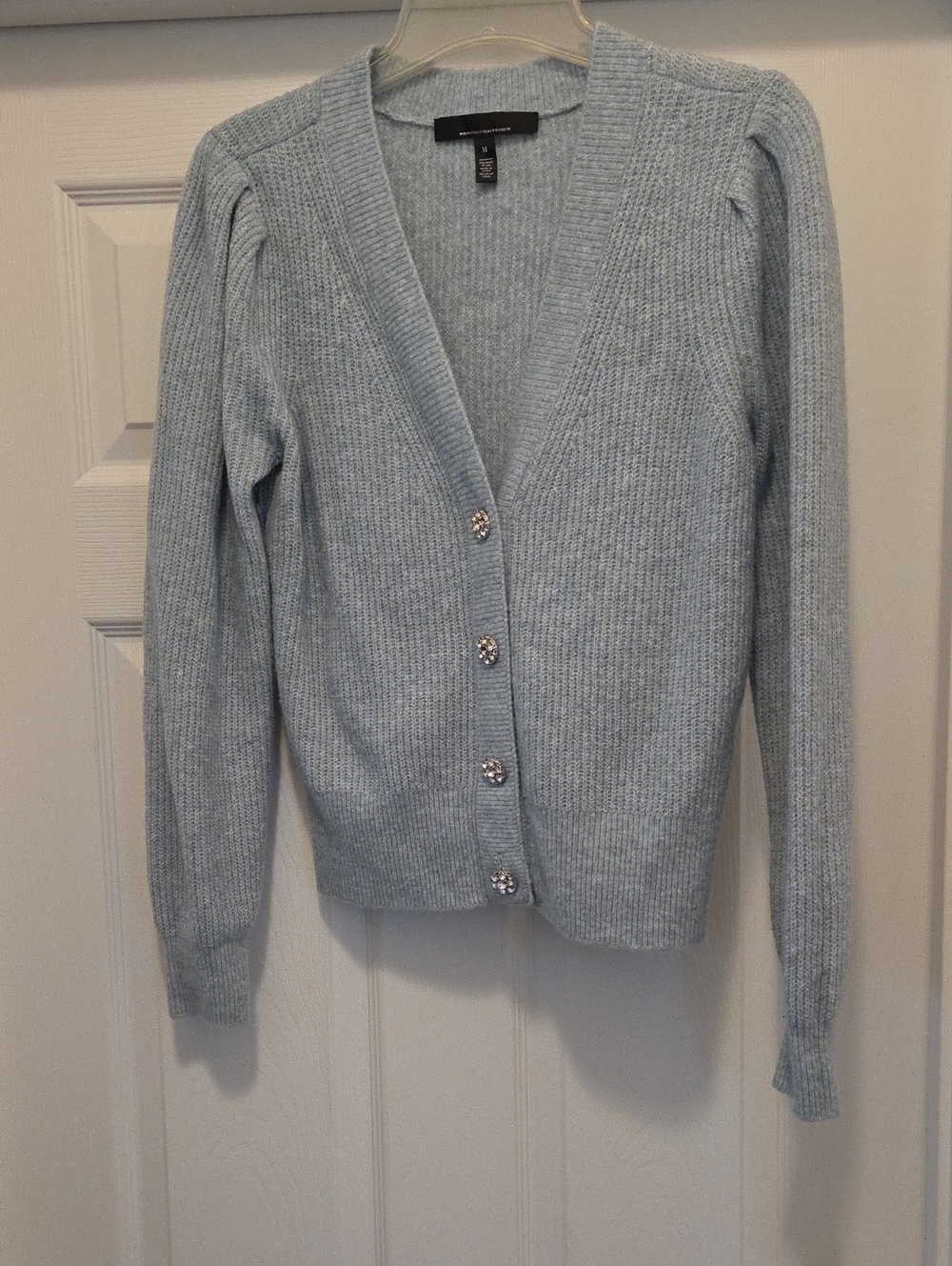 White House Black Market Light Blue Ribbed Button-Front Cardigan
